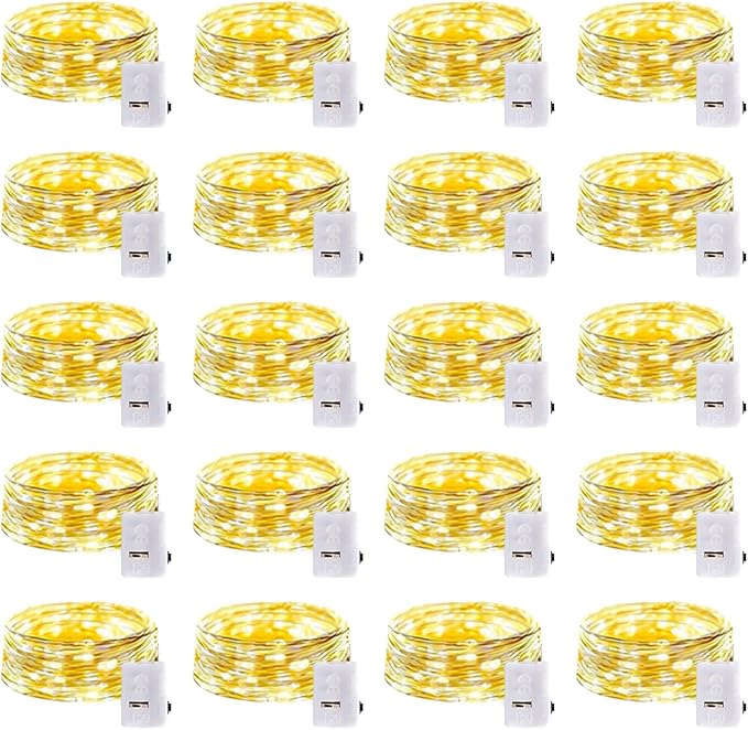 20 Pack LED Fairy Lights Battery Operated,3 Features Blinking Slowly Blinking & just on 7FT 20 LED Waterproof Mini Twinkle String Lights for Wedding Mason Jars Party Christmas Decorations(Warm White)