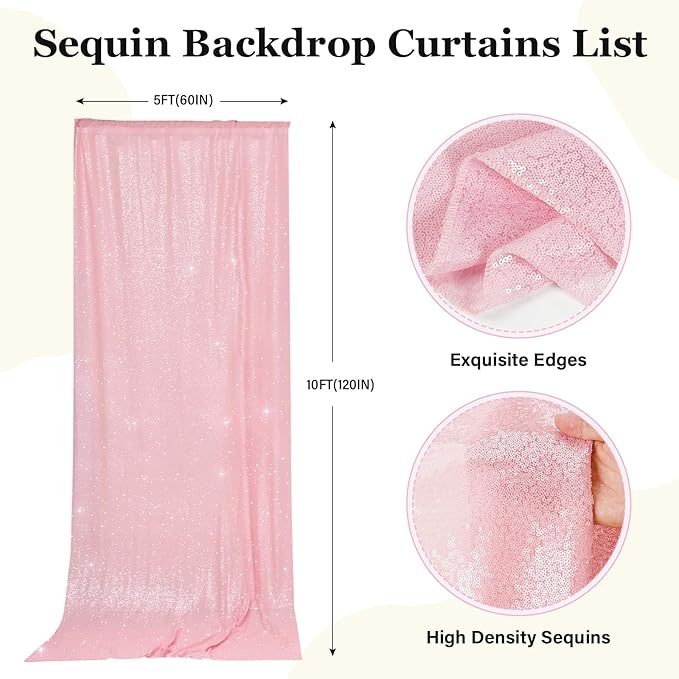 PartyDelight Sequin Backdrop Pink 2 Panels 5Ft x 10FT Photography Christmas Back Drop