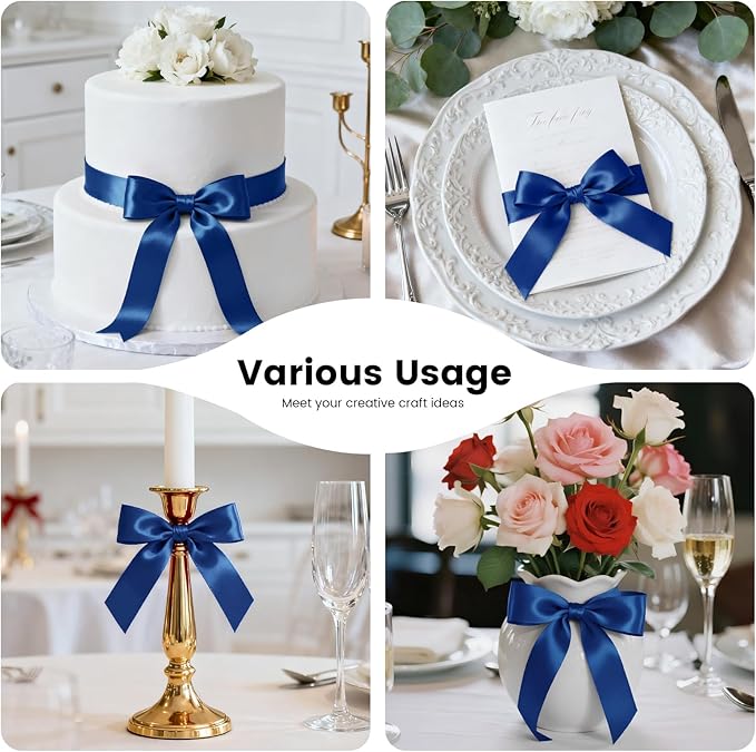 1-1/2 Inch 100 Yards Satin Ribbon Dark Blue, Solid Color Fabric Ribbon for Gift Wrapping, Wedding, Polyester Gift Ribbon for Birthday Party Decoration, Craft, Hair, Floral, Sewing