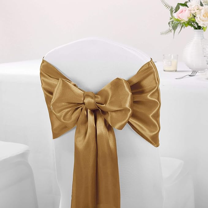 10-Pack Satin Table Runner Old Gold 12 x 108 inches Long, Table Runners for Wedding, Birthday Parties, Banquets Decorations（10 Pack, 12x108 Inch, Old Gold）