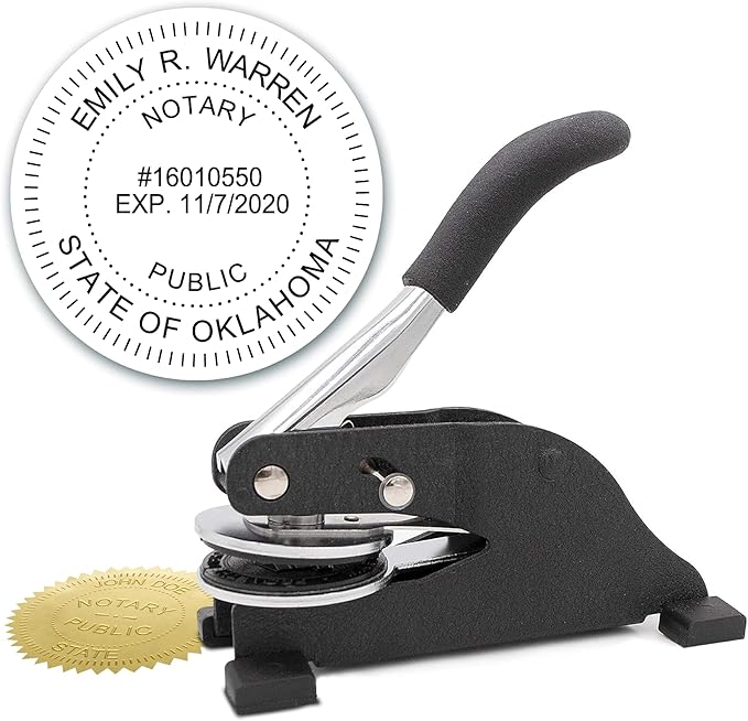 MaxMark Notary Seal Round Desk Embosser for Oklahoma State - Includes Gold Burst Seal Labels (50 Count)