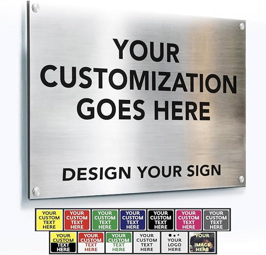 Custom Outdoor Aluminum Signs, Personalized Business Signs, Waterproof Silver Brushed Metal 10x7 In