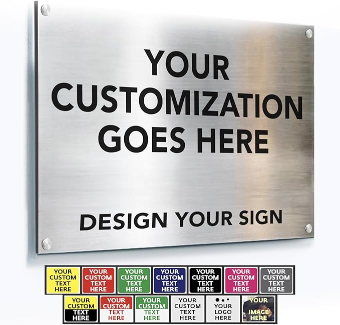 Custom Aluminum Business Signs, Personalized Outdoor Signs, Waterproof, Silver Brushed 20x20 In
