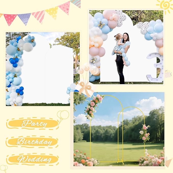 Metal Arch Backdrop Stand Set of 2 with Cover 6FT 7.2FT White Spandex Arch Backdrop Covers for Gold Wedding Arch Stand Arch Stand Covers for Birthday Party Baby Shower Birdal Shower Decorations