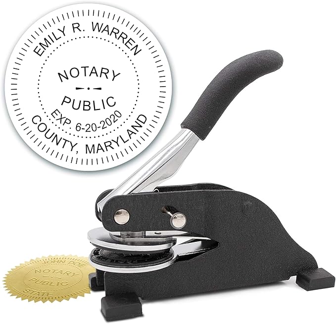 MaxMark Notary Seal Round Desk Embosser for Maryland State - Includes Gold Burst Seal Labels (50 Count)