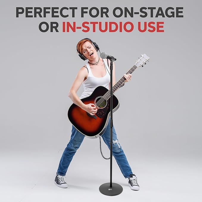 Pyle Universal Microphone Stand - M-6 Mic Holder USA Standard Adapter and Height Adjustable from 31.5” to 60” Inch High w/ Pivotable Gooseneck Mount - Heavy Duty Clutch Tension Knob PMKS32