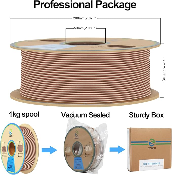 YOUSU Wood PLA Filament 1.75mm 1KG,Multicolor 3D Printer Filament,Real Wood Fibers Added 3D Printing Filament,Fits for Most FDM 3D Printers,Maple