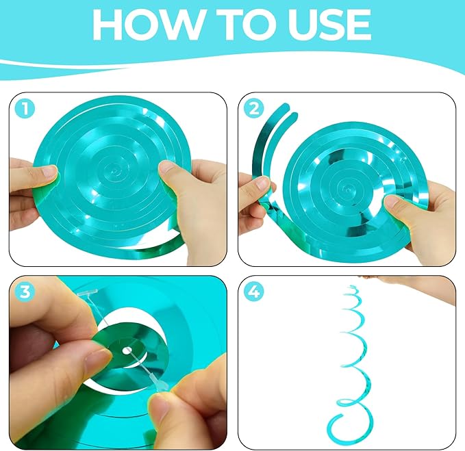 24 PCS Teal Hanging Swirl, Sparkle Ceiling Hanging Decorations, Plastic Streamer Party Decorations with Double-Swirls and Single-Swirls for Birthday Decorations, Graduation, Baby Shower