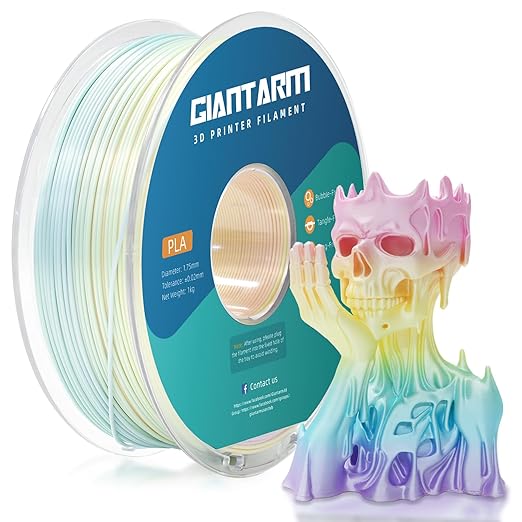 GIANTARM 3D Printer Filament Silk PLA,1.75mm Gradient Rainbow PLA Color Changing Filament with Vacuum Packaging,1kg (2.2lbs) Spool,Dimensional Accuracy +/- 0.02 mm