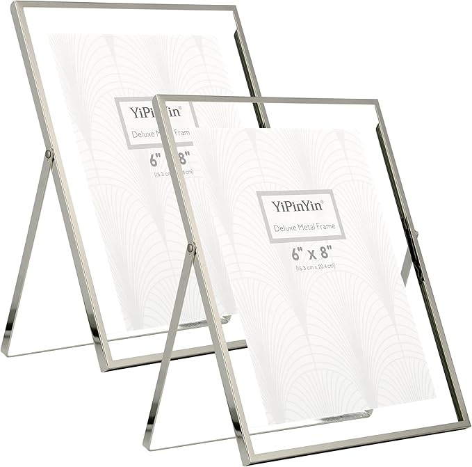 8x10''Floating Frame Silver Set of 2 For Photo Sizes 5x7,6X8,7x9'', for Desktop/Shelf Display Silver Plated Frame for Gift Choice of Wedding, Christmas,Birthady.