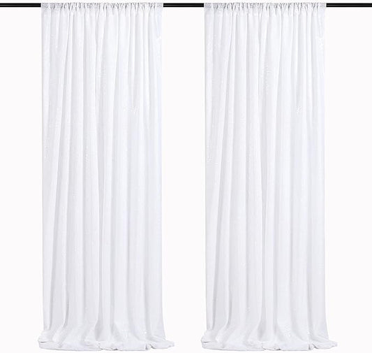 White Sequin Backdrop 2 Panels Curtains 2FTx8FT Party Backdrop Glitter Birthday Wedding Curtains Sparkle Photo Background