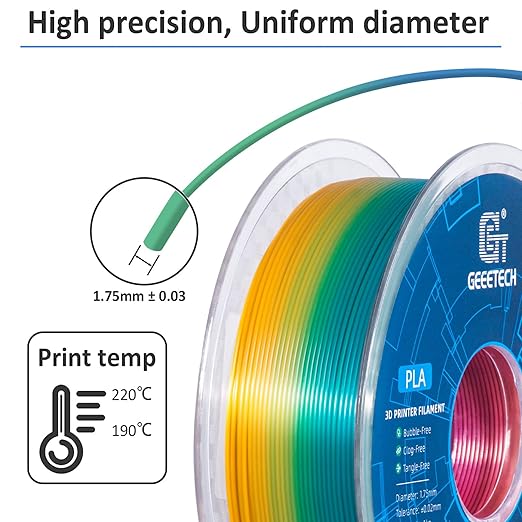 Geeetech Rainbow PLA Filament 1.75mm, 3D Printer Multicolor Filament, Color Changing Filament 1kg (2.2lbs) 1 Spool, Dimensional Accuracy +/- 0.02 mm