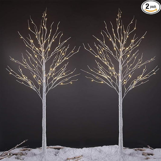 LIGHTSHARE 8 Feet 132L LED Birch Tree Lights, Pack of 2, Warm White, for Holiday Party and Christmas Decoration, Indoor and Outdoor Use