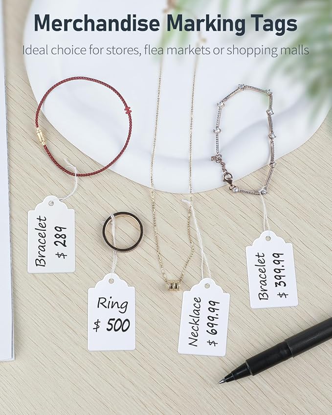 Uniclife 500 Pcs Writable Price Labels 1.8 Inch White Marking Tags with Strings, 1.8" x 1.05"