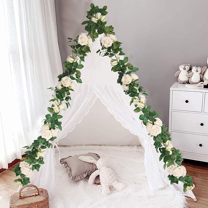 U'Artlines 3 Pack Artificial Champagne Rose Vines Floral Garlands Total 19.5 Ft Fake Vine Silk Flower Garland for Indoor Outdoor Home Wedding Arch Garden Wall Decoration