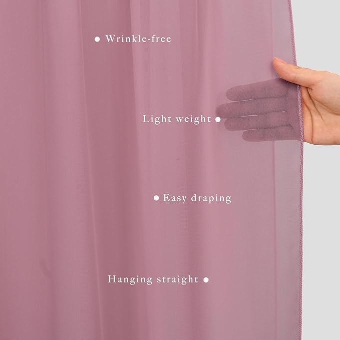 Dusty Rose Wedding Arch Draping Fabric 4 Panels 20Ft Length x 28" Width Arch Drapes Chiffon Fabric Sheer Curtains Backdrop for Party Bridal Decorations Wedding Ceremony Ceiling Stage Reception Decor