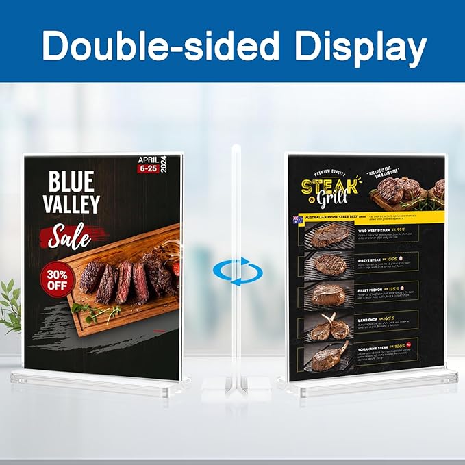 BlueValley 4x6 Acrylic Sign Holder, 12 Pack Plexiglass Picture Frame Double Sided Clear Display, Tabletop Menu Sign Holders Vertical Plastic Paper Sign Stand for Office Desktop, Restaurant, Store, Fair & Events