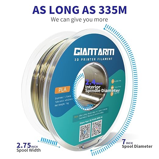 GIANTARM Dual Color PLA Filament, Silk PLA Filament 1.75mm +/-0.02mm,1KG Spool(2.2lbs) Vacuum Packaging, 3D Printing Filaments Fit Most FDM Printer