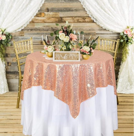 ShinyBeauty Small Tablecloth Square 36x36-Inch Rose Gold Sequin Tablecloths Glitter Table Cover Overlay Rose-Golden Wedding Table Cloths Sequin Fabric Table Linen for Round Tables Birthday