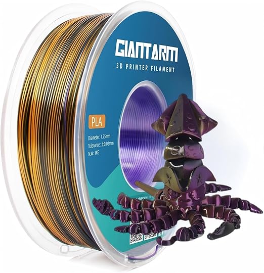 GIANTARM Silk PLA 3D Printer Filament, Tri-Color 3D Printing PLA Filament 1.75mm, Shiny Silk PLA, Dimensional Accuracy +/- 0.03 mm, 1kg/2.2lbs (Purple+Gold+Black)