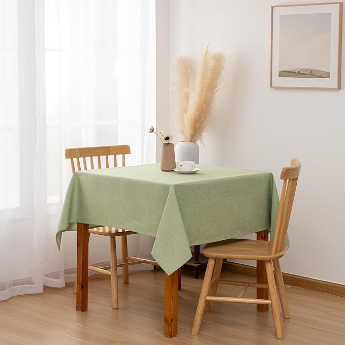 Hiasan Faux Linen Square Tablecloth - Wrinkle and Stain Resistant Washable Table Cloth for Kitchen Dining Room Holiday Table Cover for Dinner, Green, 54 x 54 Inch