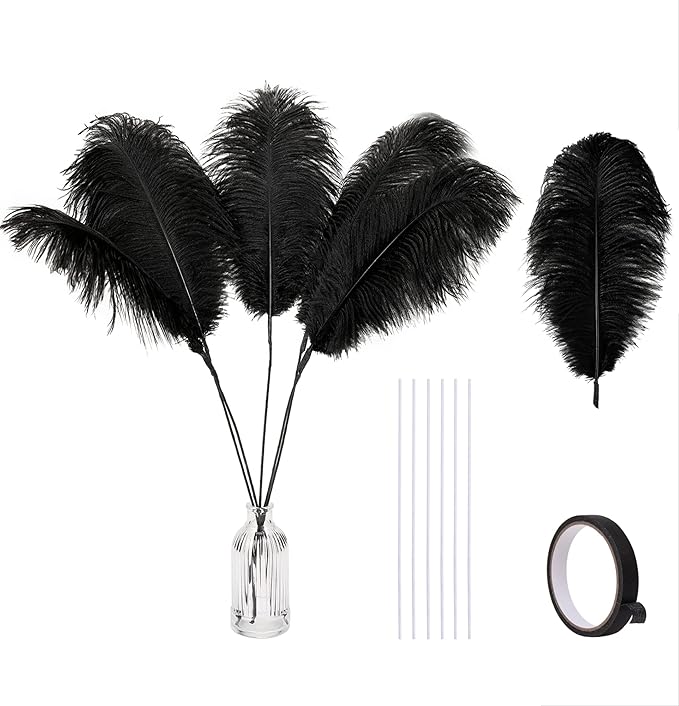 Holmgren Black Ostrich Feathers Bulk - 20pcs Making Kit 22 Inch Natural Ostrich Feathers for Vase, Floral Arrangement, Wedding Party Centerpieces and Halloween Home Decor (Black)