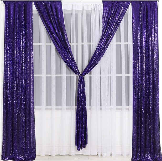 Eternal Beauty Sequin Backdrop Curtains, 2x8 Ft-2 Panels Purple Back Drop for Shimmer Photography Party Wedding Birthday Decor