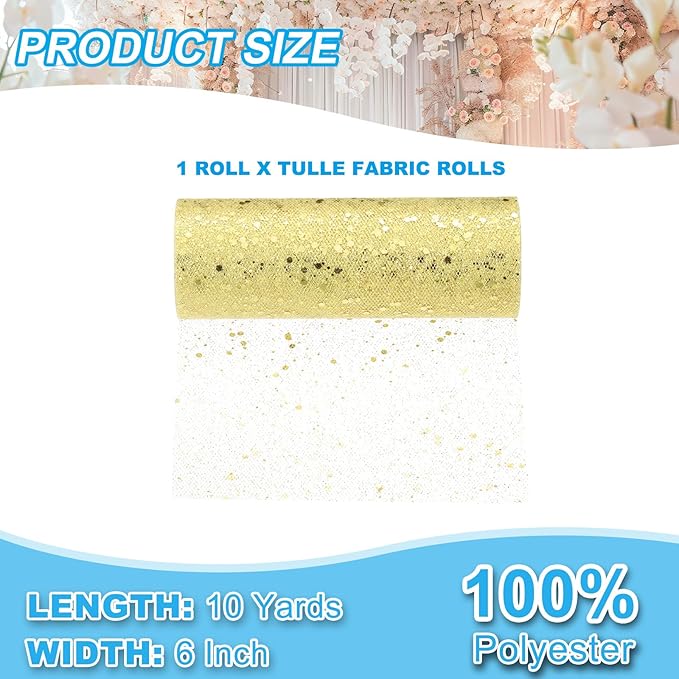 PATIKIL Tulle Fabric Rolls, 6 Inch by 10 Yards Fabric Spool Tulle Sparkling Ribbon Netting Sequin for DIY Tutu Skirts Crafts Wedding Party Decorations, Light Yellow