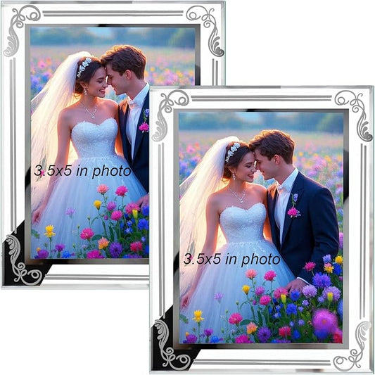 Photo Frames Picture Frame 2 Pack 3.5x5 High Definition Glass Vertical and Horizontal for Table Desk Shelf Office House Decoration Gifts