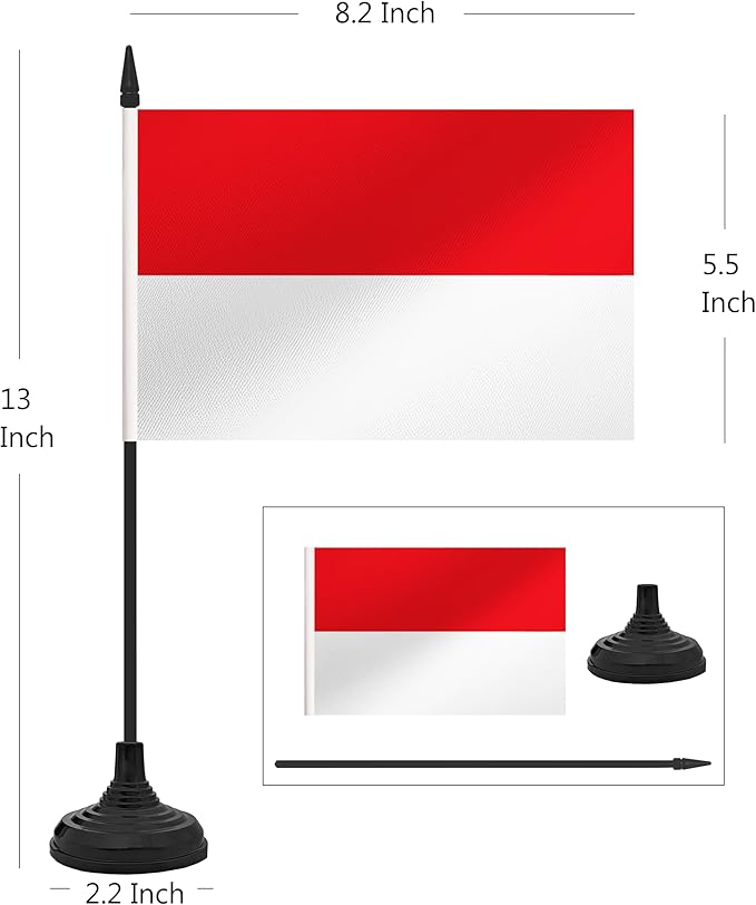 12 Pack Indonesia Desk Flag Set, Indonesian Table Office Flag, Small Miniature Desktop Flag With Black Pole and Black Base, Classroom, Offices Meeting Desk Decoration (Indonesia)
