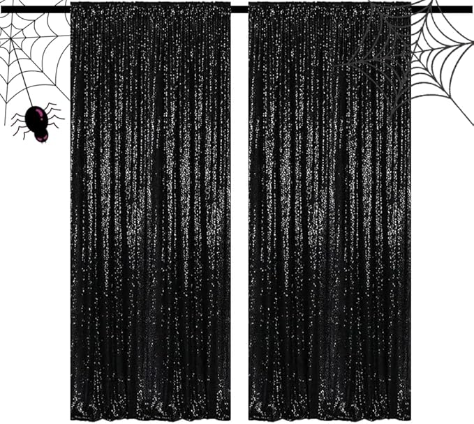 Black Sequin Curtains 4FTx8FT 2 Panels Black Sequin Backdrop for Parties Glitter Backdrop Photo Background for Wedding Baby Shower