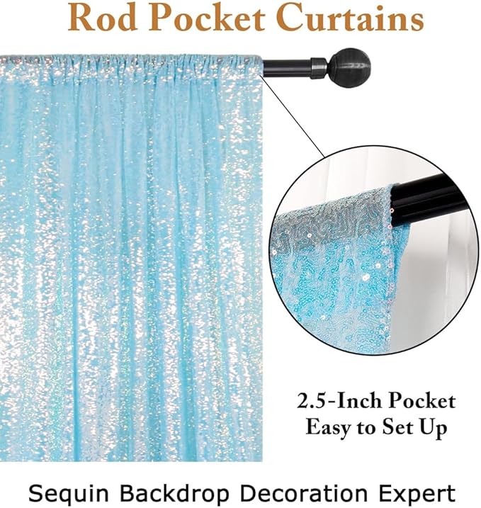 ShinyBeauty Aqua Backdrop Curtains Sequin Curtains 2 Panels 2FTx8FT Sequin Photo Backdrops Glitter Fabric Backdrop Aqua Blue Backdrops Wedding Birthday Parties Backgrounds（Iridescent Aqua）