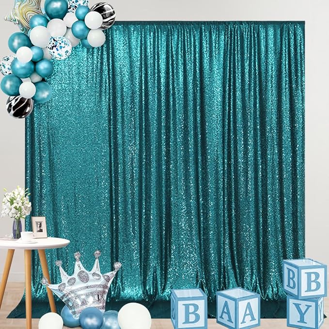 SquarePie Sequin Backdrop Curtain Not See Through Thick Glitter Background for Party 6FT x 6FT Teal