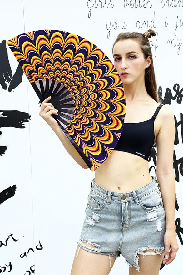 Amajiji Large Folding Hand Rave Fan Popping Fan for Line Dancing Clacking Fans for Boots On The Ground Dance,Party,Decoration,Festival (Peacock)