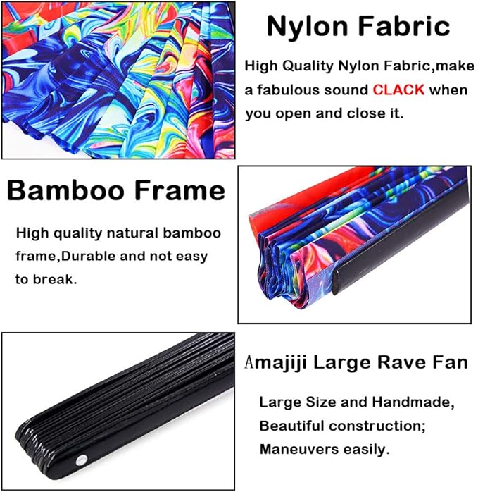 Amajiji Large Folding Hand Rave Fan Popping Fan for Line Dancing Clacking Fans for Boots On The Ground Dance,Party,Decoration,Festival (Ice Ｆire)
