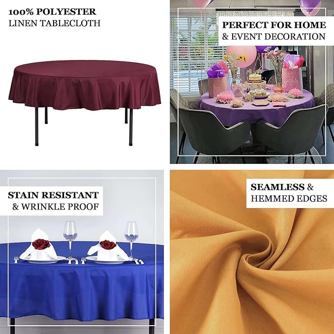 Efavormart Round Tablecloth, 70 Inch Stain & Wrinkle Resistant Washable Table Cloth, Decorative Polyester Fabric Table Cover for Banquet, Wedding, Dining- Burgundy