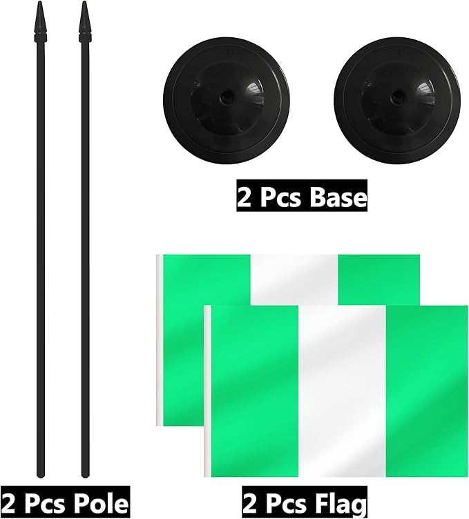 2 Pack Nigeria Desk Flag Set, Nigerian Desktop Small Miniature Table Office Flag with 12" Black Pole and Black Base, Offices, Classroom, Home, Festival Decoration (Nigeria)