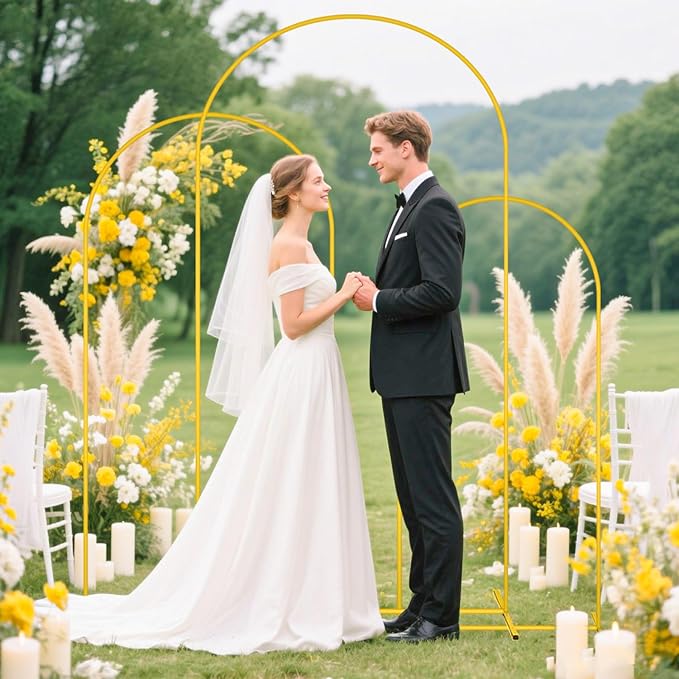 MODFUNS Metal Arch Backdrop Stand and Cover Set 4&5&6ft Beige Wedding Arch Covers Gold Arched Cover Set of 3 Chiara Arches Backdrop Cover for Wedding Ceremony Party Banquet Decoration