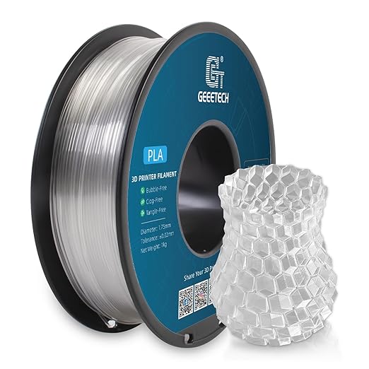 Geeetech Clear PLA Filament 1.75mm, Excellent Transparency, Neatly Wound 3D Printer Filament 1kg(2.2lbs), Dimensional Accuracy +/- 0.02 mm, Fit Most FDM 3D Printers