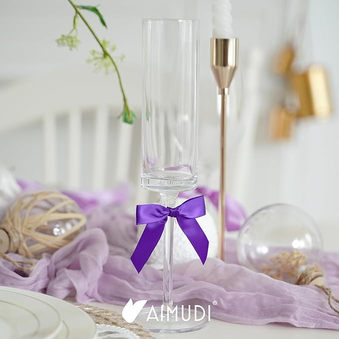 AIMUDI Small Purple Bows for Christmas Tree 2.5" Pre Tied Satin Ribbon Twist Tie Bows for Treat Bags Premade Mini Bows for Crafts Ribbon Bows for Gift Wrapping Halloween Party Favors - 50 Counts