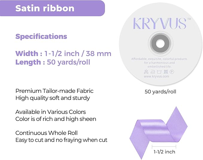 Light Purple Satin Ribbon 1-1/2 inch X Continuous 50 Yards, Single Face Polyester Ribbon Perfect for Gift Wrapping, Flower Bouquet, Wedding Decor, Crafts, Bow Making, Sewing and More