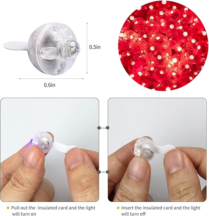 Aogist 100pcs Red Balloon Lights,Long Standby Time Waterproof Mini Light,Battery Powered,Round LED Ball Lamp for Latex Balloon Paper Lantern Birthday Christmas Halloween Party Decorative