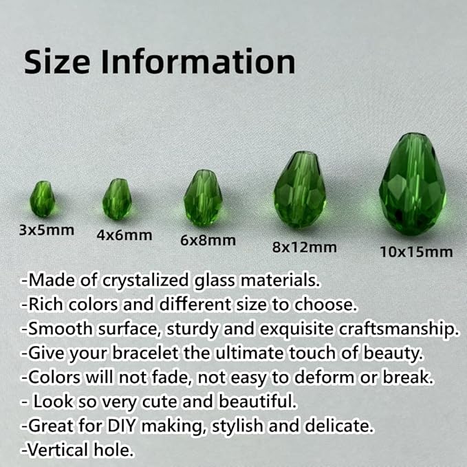 50pcs 10x15mm Teardrop Crystal Glass Beads for Jewelry Making, Faceted Vertical Hole Teardrop Glass Spacer Beads for Wind Chimes Bracelet Earring Necklace DIY Craft(Grass Green)