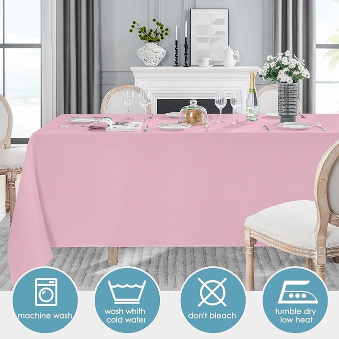 VidaFete Tablecloth 6 Pack 90 * 132inch Rectangle Table Cloth Polyester, Stain Wrinkle Resistant Polyester Dining Table Cover for Kitchen Dinning Party Wedding Rectangular Buffet Decoration(Pink)