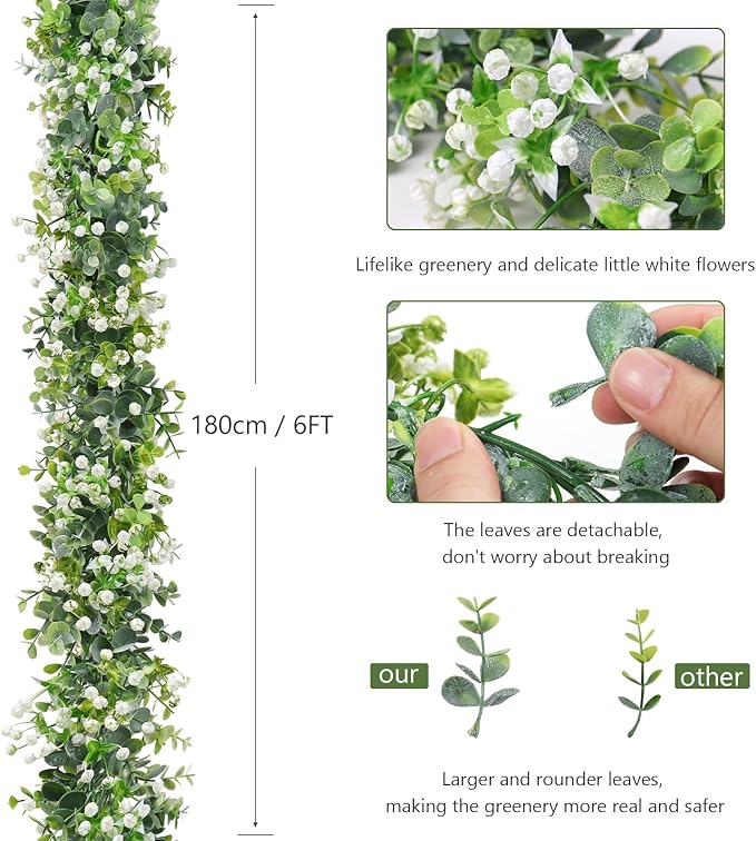 SOMYTING Artificial Eucalyptus Garland 4 Packs 6Ft Faux Eucalyptus Garlands Eucalyptus Leaves Table Greenery Garland Wreath Vines Artificial Vine Plants for Wedding Backdrop Arch Table Party Decor