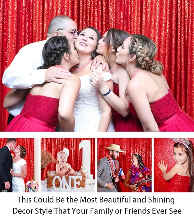 ShinyBeauty Sparkling Red Sequin Fabric Photography Backdrop 5FTx10FT | Glitter Birthday Party Decor, Studio Background for Events & Holiday Photo Booths