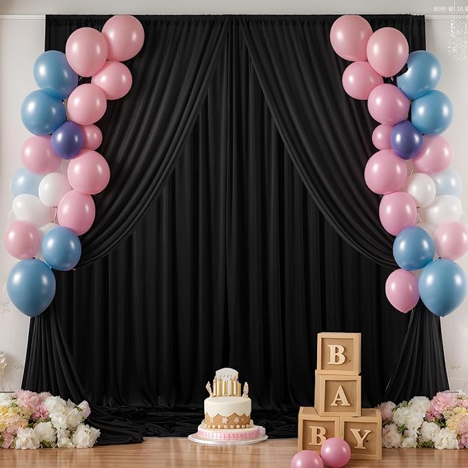 20×14ft Wrinkle Free Black Backdrop Curtain for Parties Wedding, 4 Panels 5×14ft Height Soft Silky Polyester Photo Backdrop Drapes for Birthday Graduation Photography Stage Event Background Cloth