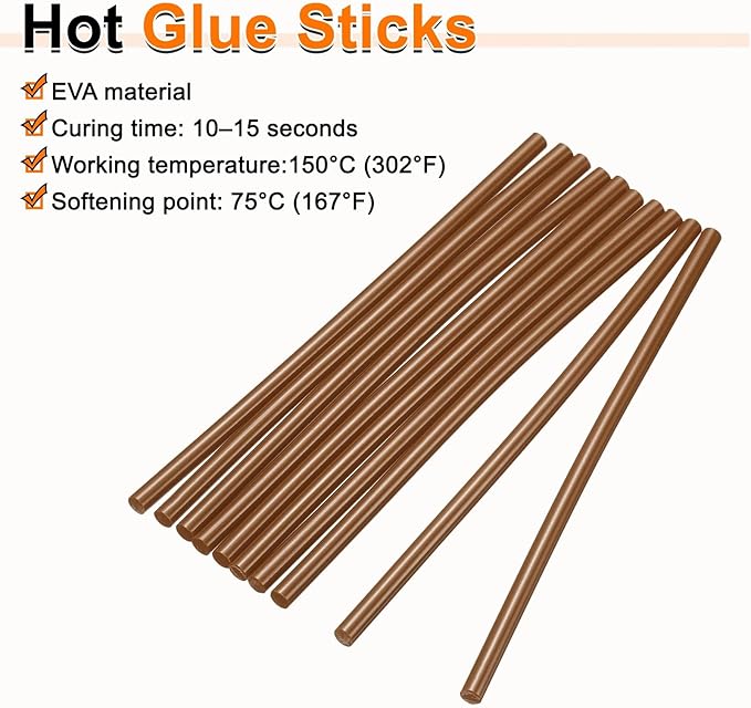HARFINGTON 10pcs Hot Glue Sticks 0.28" Dia x 9.84" Long EVA Mini Hot Melt Adhesive Glue Stick for Hot Melt Gun Wood Plastic Glass Flowers Fabrics Foam, Brown