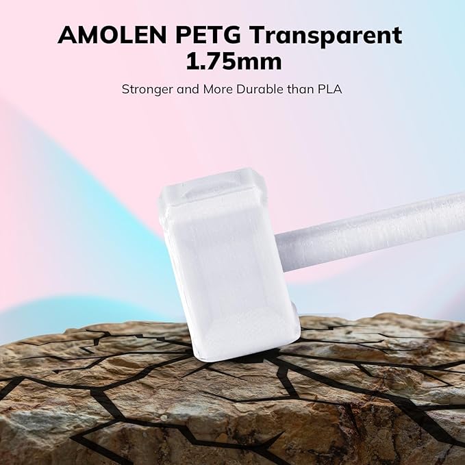 AMOLEN Rapid PETG Basic 3D Printer Filament 1.75mm +/-0.02mm,500mm/s High Speed Strong Toughness White 1KG/2.2lb