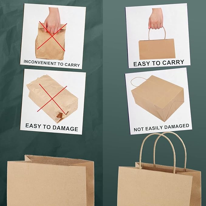 METRONIC Kraft Paper Gift Bags with Handles 8x4.75x10.5 Inch 600 Pcs | Christmas, Birthday Party Favors, Retail Shopping, Small Business Bulk | Brown Gift Wrap Bag